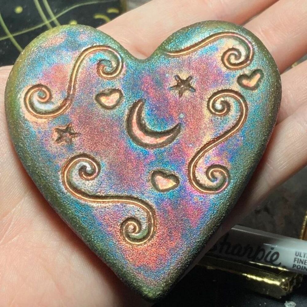 iridescent heart shaped clay